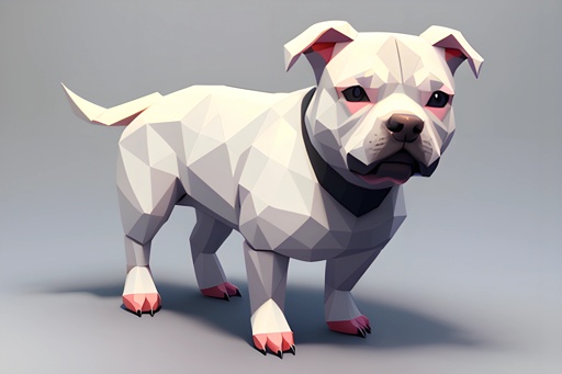 a low polygonal dog standing on a gray surface