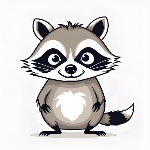 cartoon raccoon with heart on chest sitting on floor