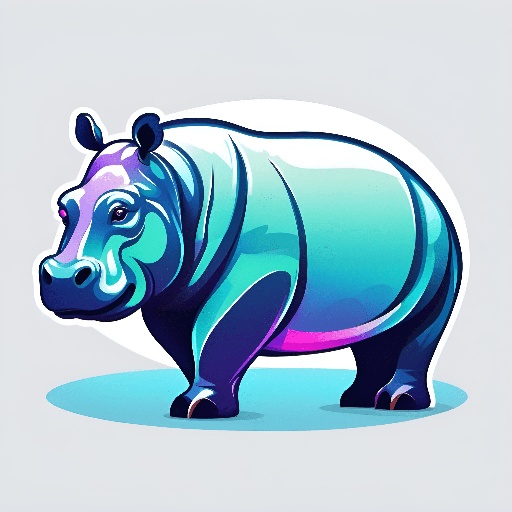 cartoon hippo with a blue and purple hued body