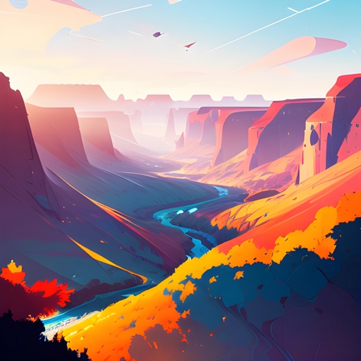 a digital painting of a canyon with a river running through it