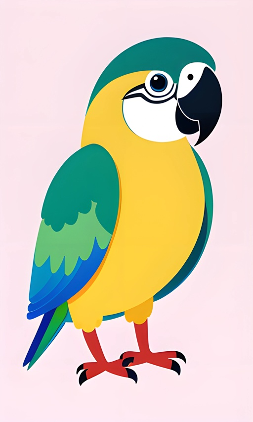 brightly colored parrot standing on a pink surface with a white background