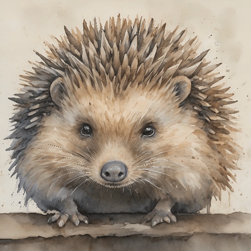 painting of a hedgehog with a spiky head and a long tail