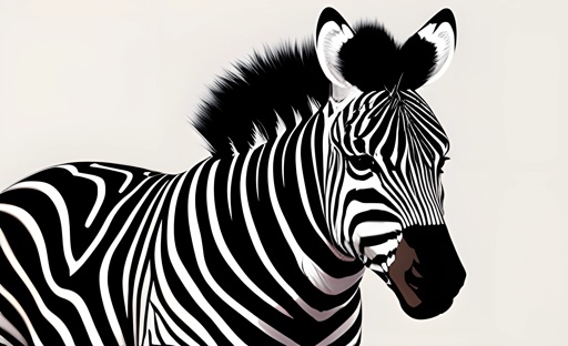 zebra standing in front of a white background with a black and white stripe