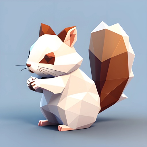 a low polygonal squirrel sitting on its hind legs