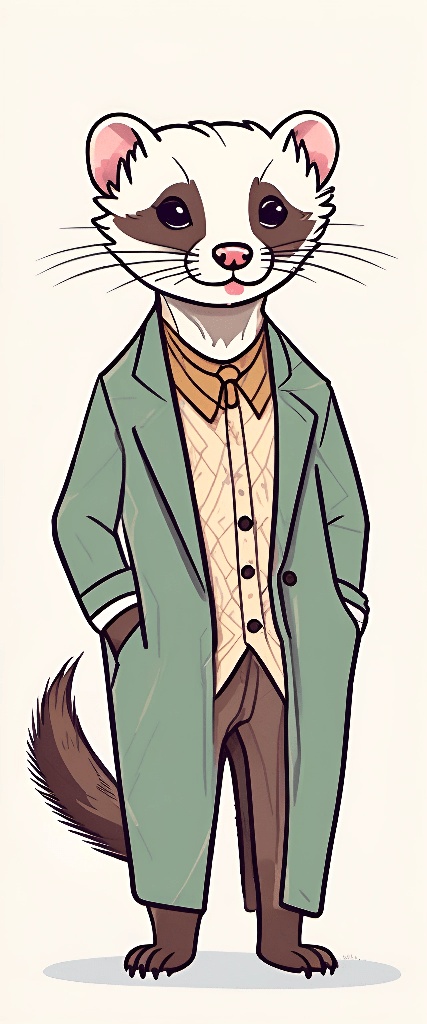 cartoon drawing of a ferret dressed in a suit and tie