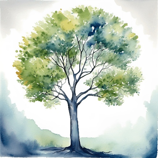 painting of a tree with a bird perched on it