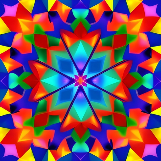 a close up of a colorful star design with a blue background
