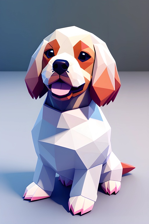 a low poly dog sitting on the floor