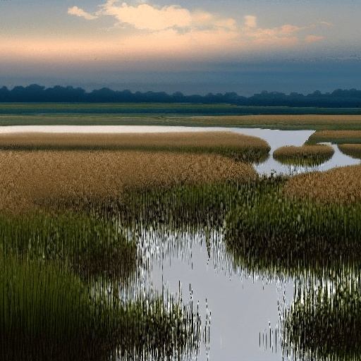a painting of a marsh with a small body of water