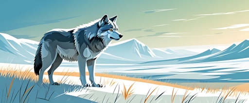 a wolf standing on a hill with a mountain in the background