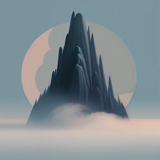 a mountain with a few trees on it in the fog