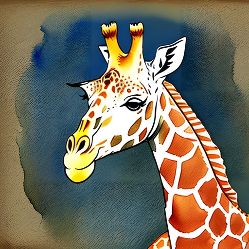 painting of a giraffe with a blue background and a brown background