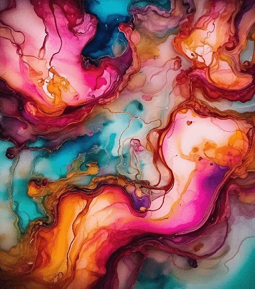 abstract painting of a colorful fluid painting with a black background