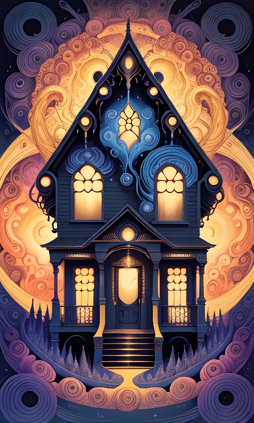 illustration of a house with a full moon in the background