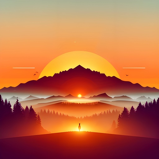 sunset in the mountains with a person standing on a hill