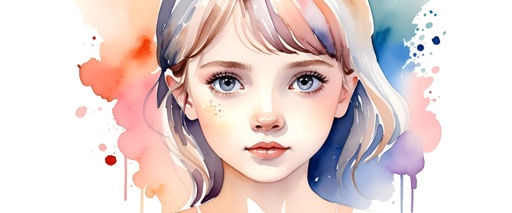 a watercolor painting of a girl with blue eyes