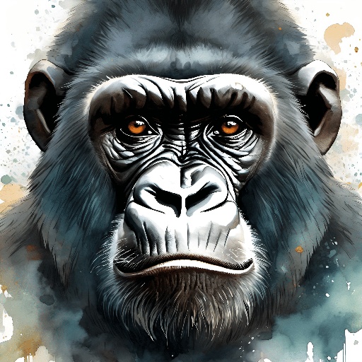painting of a gorilla with a very large face and a very long neck