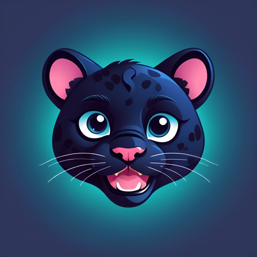 cartoon illustration of a black leopard's face with a blue background