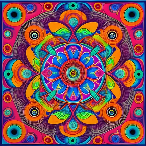 a colorful psychedelic psychedelic design with a circular design