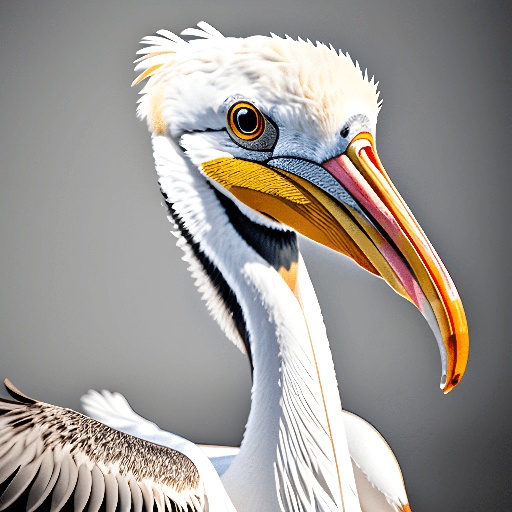 with a yellow beak and a white body and a black head