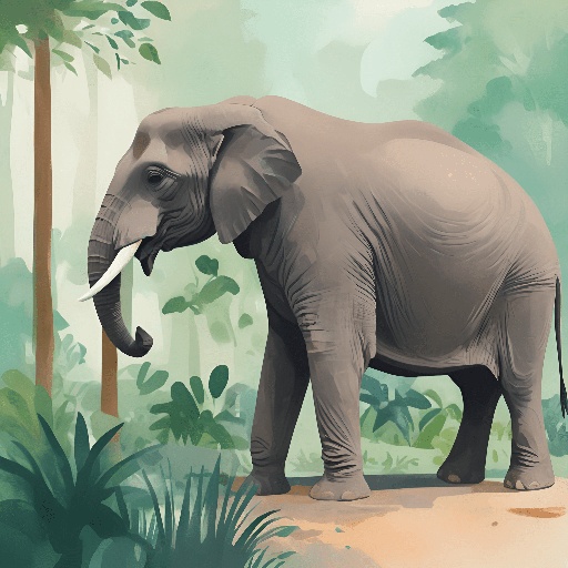 a drawing of an elephant standing in the jungle