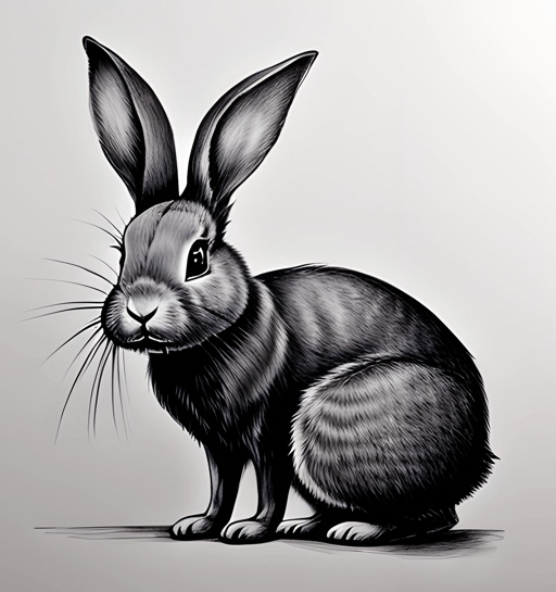 drawing of a rabbit sitting on a white surface