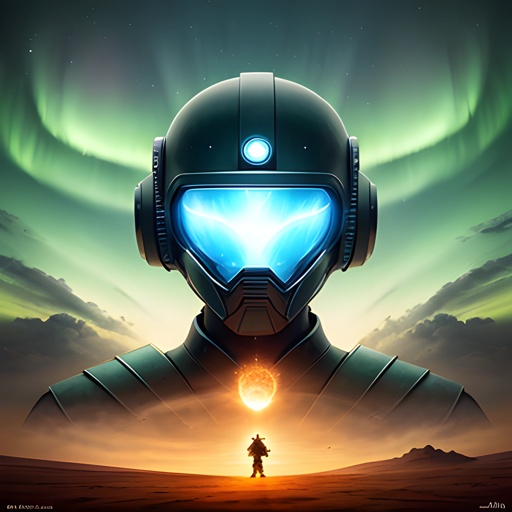 a man in a helmet with a glowing heart