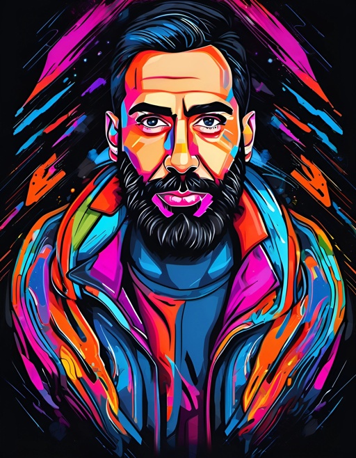 a digital portrait of a bearded man with a beard and a colorful jacket