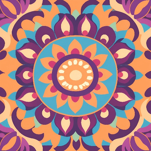 a close up of a colorful circular design on a yellow background