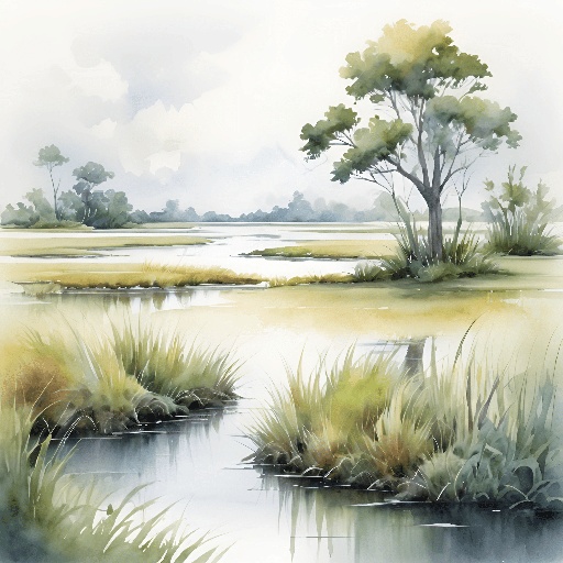 painting of a watercolor landscape with a tree and a river