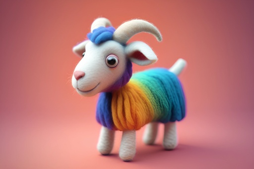 a stuffed animal with a rainbow colored wool on it