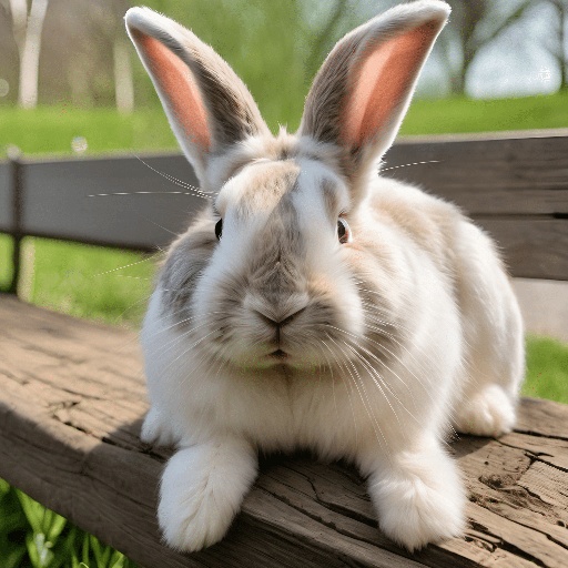 a rabbit that is sitting on a bench in the grass