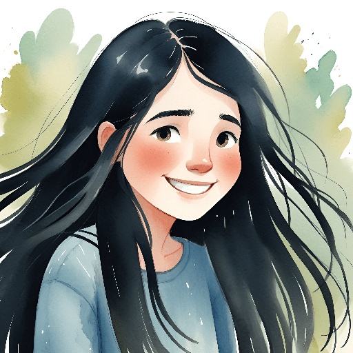 a drawing of a girl with long black hair