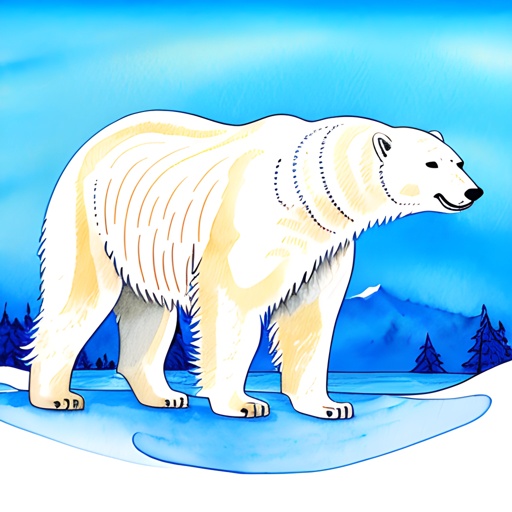 a polar bear standing on a snowy hill with trees