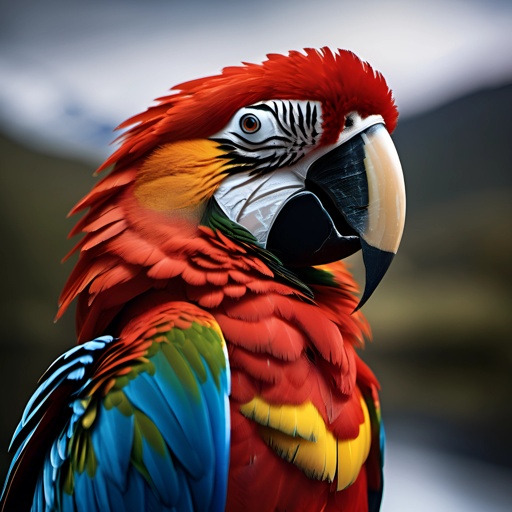 parrot with a red and yellow feathers and a blue and yellow beak