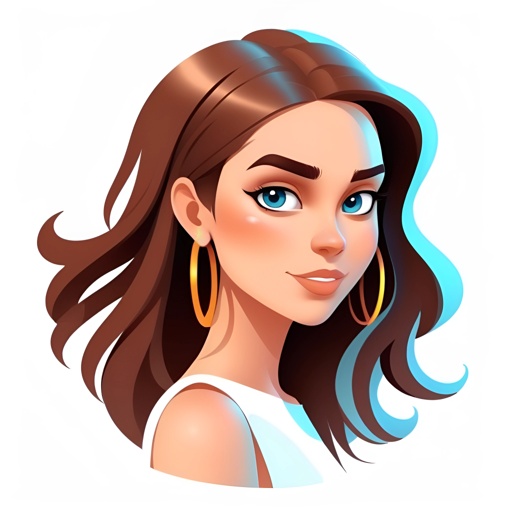 cartoon girl with long brown hair and big hoop earrings