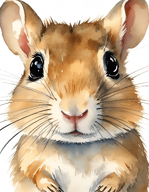 a watercolor painting of a brown and white hamster