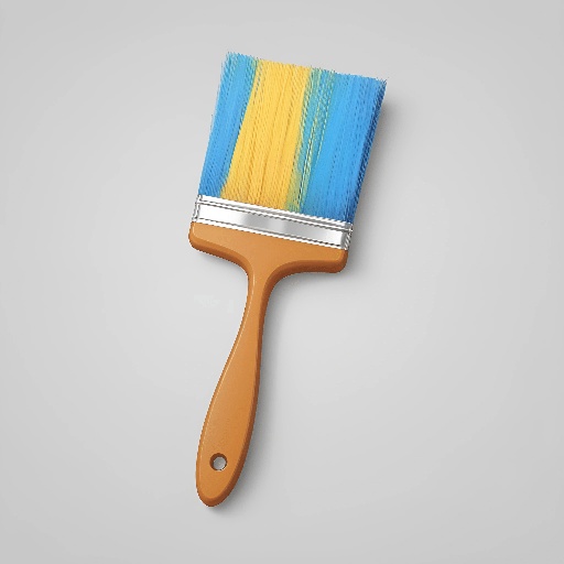 a close up of a paint brush with a yellow and blue handle