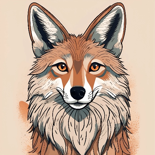 a drawing of a fox with orange eyes