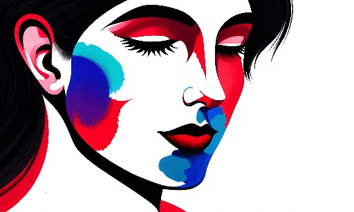 illustration of a woman with a colorful face and eyes