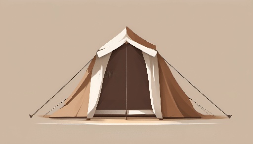 a tent with a brown and white roof and a white door