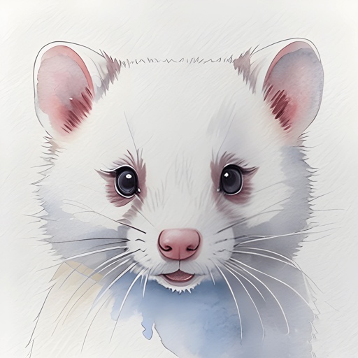 painting of a white ferret with a blue collar and a blue collar