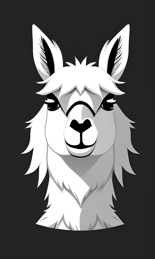 a llama with a white face and black eyes