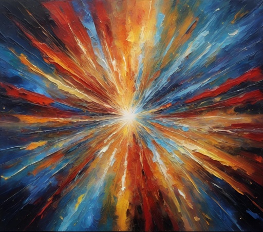 painting of a sun burst with a red and blue background