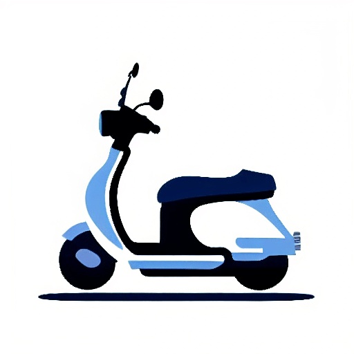 a close up of a scooter with a blue seat and a black seat