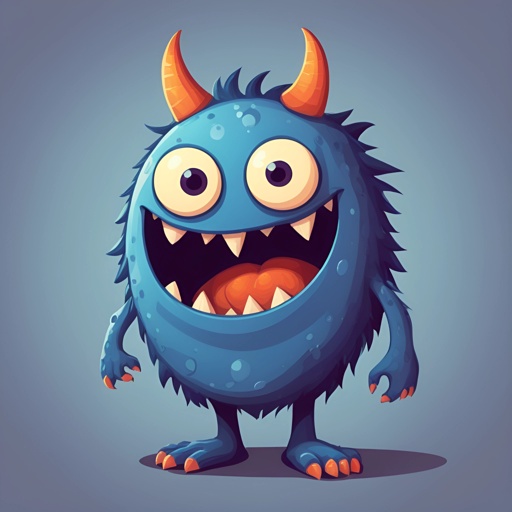 cartoon blue monster with horns and big eyes