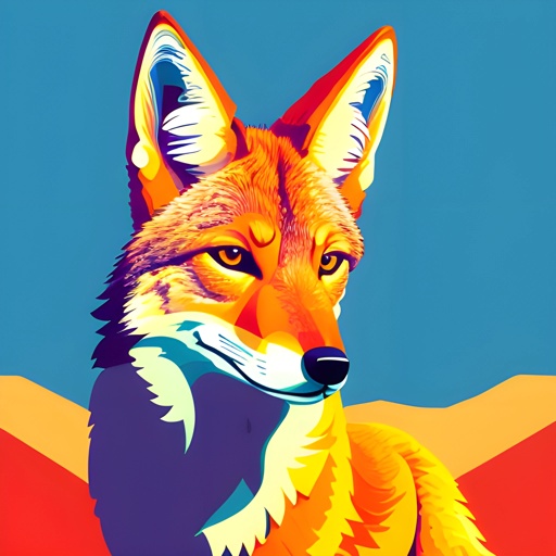 brightly colored fox sitting on a red and yellow background