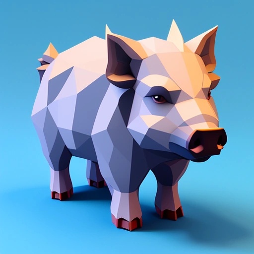 a close up of a pig on a blue background with a blue background