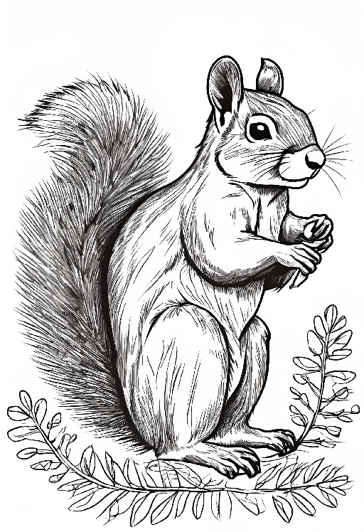 a drawing of a squirrel eating a nut in a tree