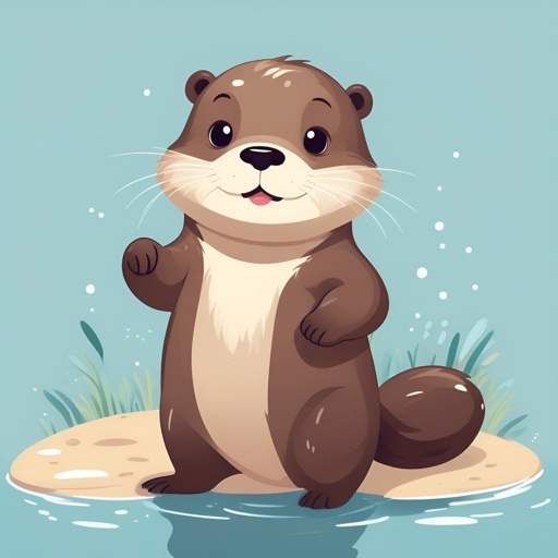 cartoon otter standing on its hind legs in the water